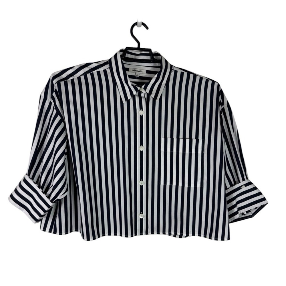 Madewell Women's Button Up Straight Hem Poplin Shirt Navy Striped NEW - Picture 2 of 13